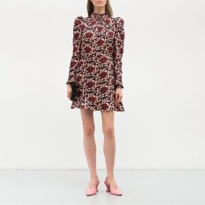 Sandro Crystal Embellished Silk Satin Twill Lyah Mini Dress Floral XS